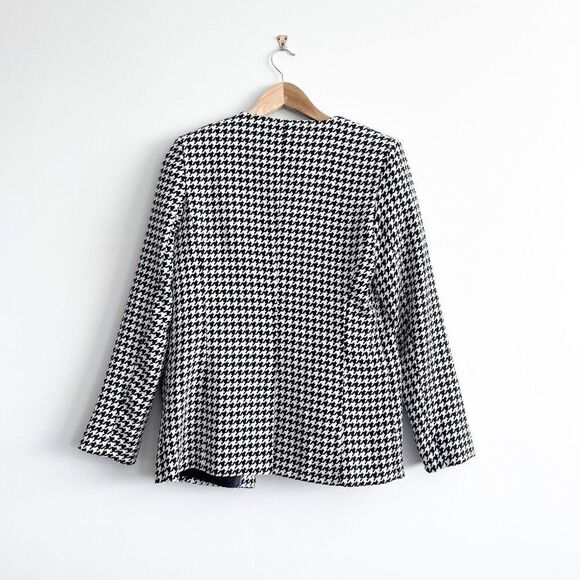 Tahari Women's Houndstooth Open Jacket Career Office Black White Size 10 - Picture 2 of 9